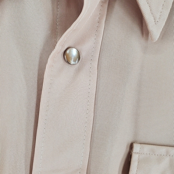 COPY Vtg H Bar C Shirt Men 15 1/2 Long Tail Slim Pearl Snap Tan Dacron Polyester - Picture 10 of 12